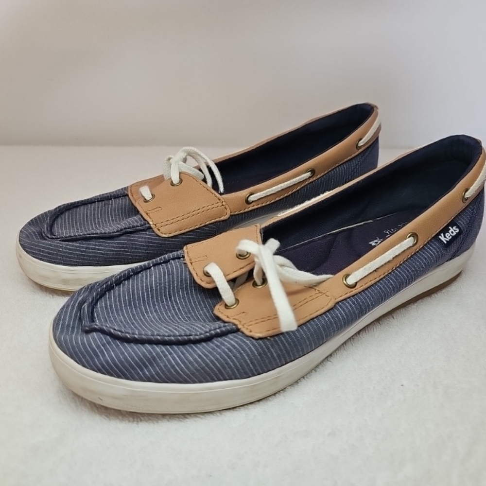 Keds Navy and Tan Boat Shoes